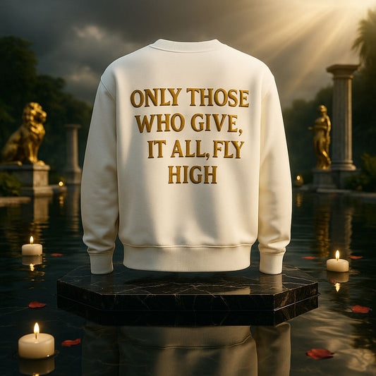 RQLA Fly High Sudadera Blanca De Gran Tamaño De Lujo Con Cuello Redondo Solo los que lo dan todo vuela alto