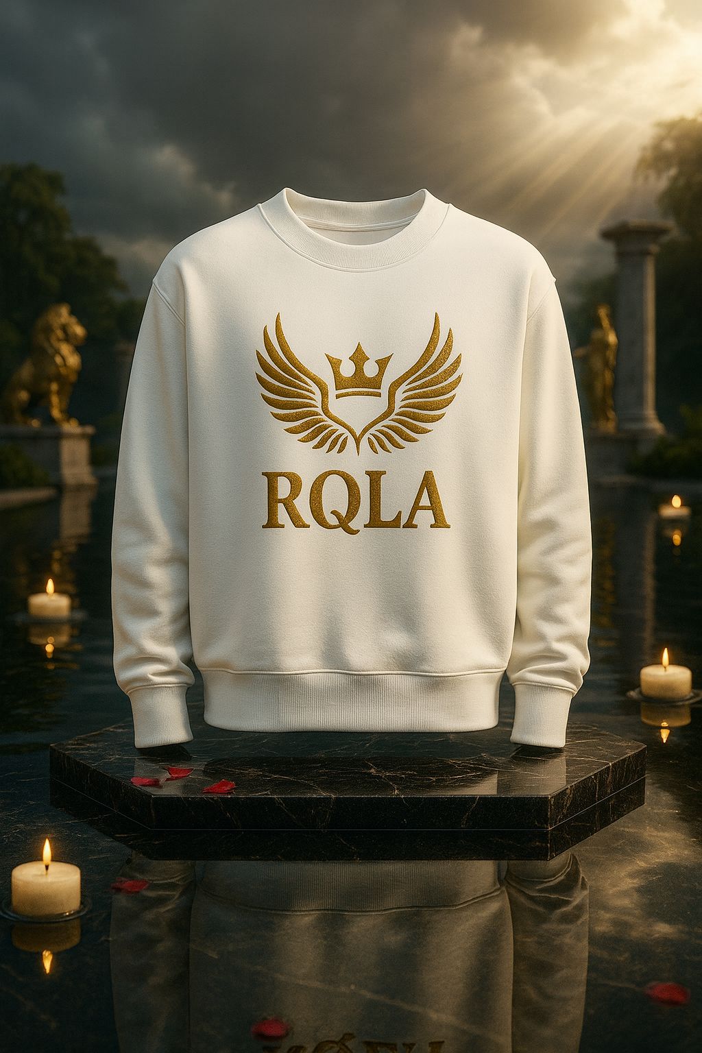 RQLA Fly High Sudadera Blanca De Gran Tamaño De Lujo Con Cuello Redondo Solo los que lo dan todo vuela alto