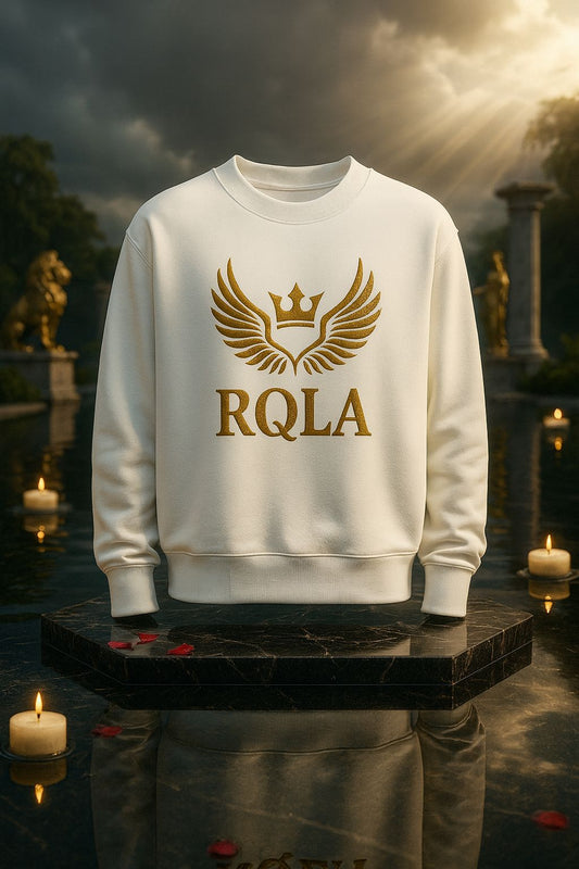 RQLA Fly High Sudadera Blanca De Gran Tamaño De Lujo Con Cuello Redondo Solo los que lo dan todo vuela alto