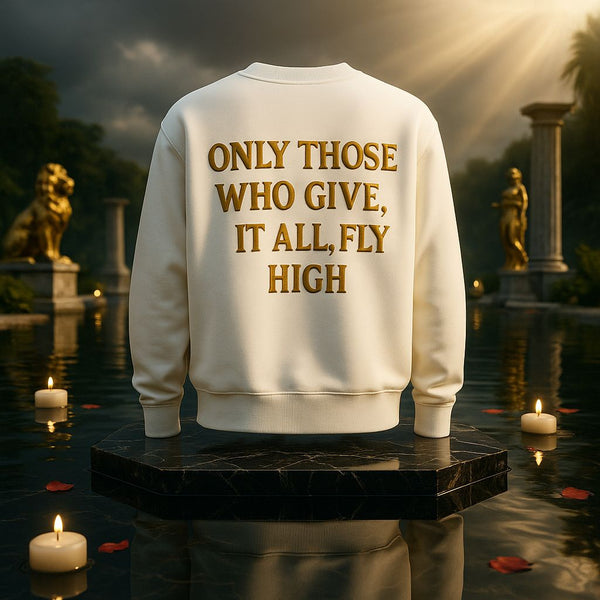RQLA Fly High Sweatshirt White Oversized Luxury Crewneck Solo los que lo dan todo vuelan alto